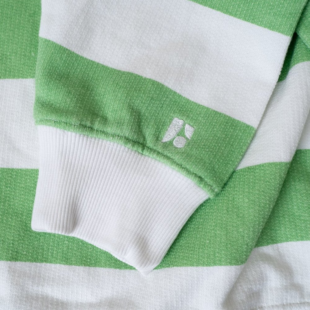 Frank & Oak White and Light Green Striped Sweatshirt with Pink Neckline - Picture 4 of 7
